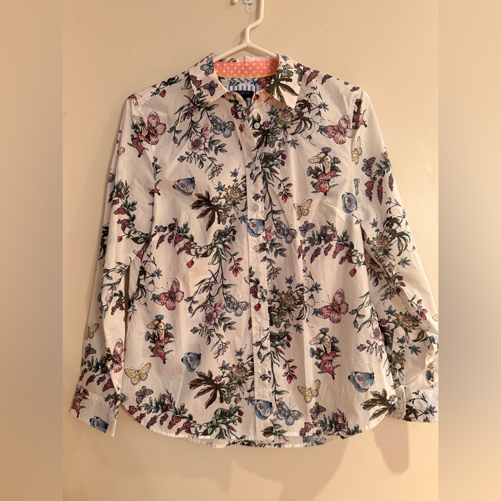 Talbots White Floral & Butterfly Button-Down Shirt